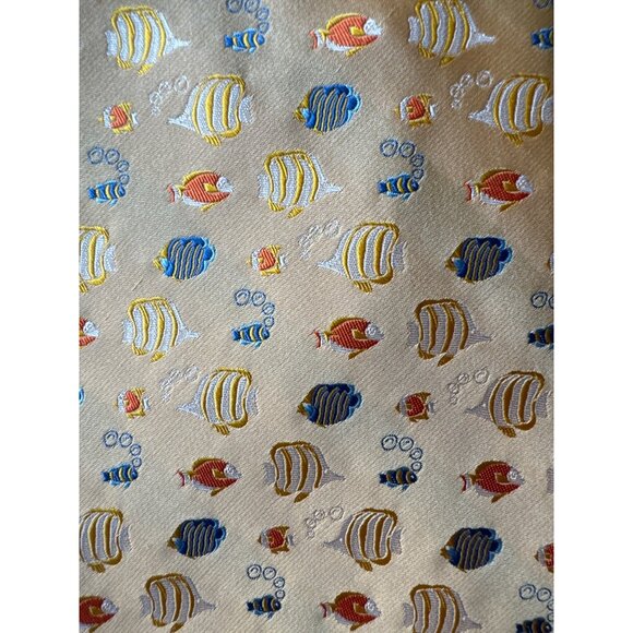 Nicole Miller NY FISH Motif All Silk Tie Yellow Blue Novelty 60x3.75 in - Picture 5 of 7